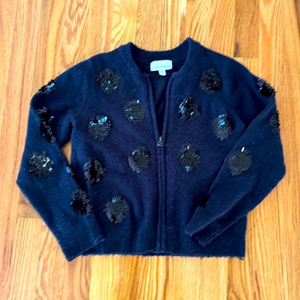 Girls Rockets of Awesome Navy Zip Front Cardigan with Black Sequin Dots Size 8